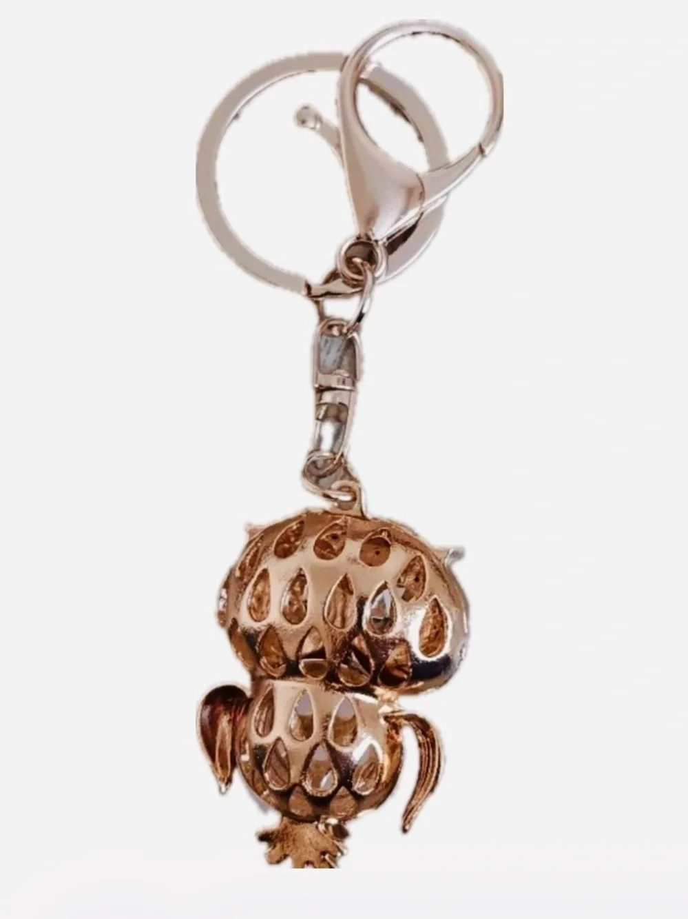Crystal Owl Keychain with Pink Gem and Green Eyes gold tone bag charm NEW - Picture 2 of 5